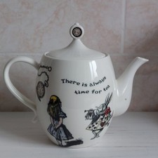Alice In Wonderland Teapot Large Heart Spout Lid Clock Cards White Rabbit Unused