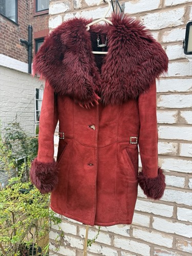 Red sheepskin coat - red,