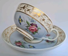 Antique Bloor Derby English fine china cup & saucer in powder blue floral design