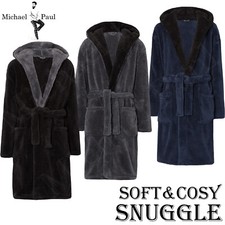  MENS DRESSING GOWN SOFT & COZY HOODED FLEECE BATHROBE ROBE SIZES M - 5XL **NEW*