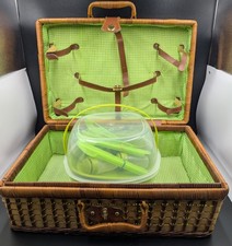 Wicker Picnic Hamper - Green Check Lining - Service Set Included