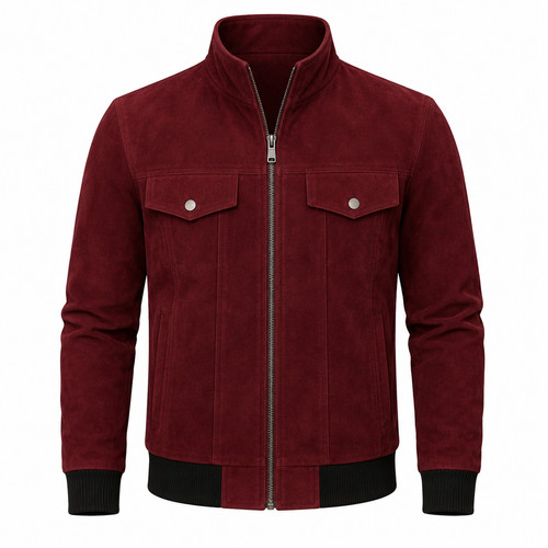Men burgundy suede bomber - men's,