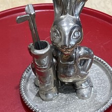 SEBA SILVER PLATED GOLFING RABBIT ON A PIN DISH WITH GOLF CADDY ENGLAND vintage