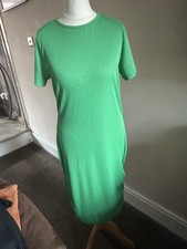 Ladies Prettylittlething Green ribbed Just below Knee length Bodycon Dress sz 18