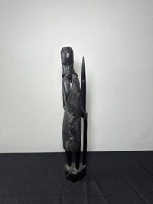 Tall African Hand Carved Ebony Dark Wood Traditional Tribal Warrior Statue Kenya