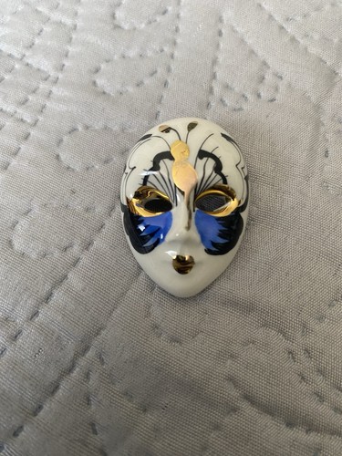 Mask brooche porcelain face - brooche,