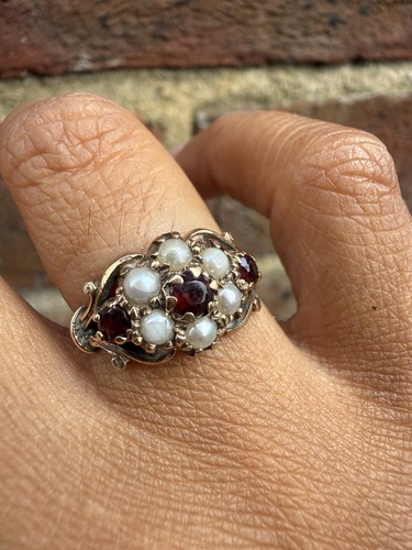 Antique 9ct gold garnet - garnet, seed