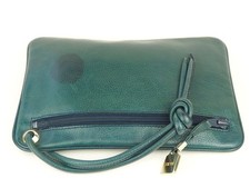 Designer LOEWE Green Leather Clutch Bag Hand Bag Vintage Knot Strap