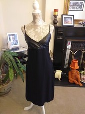 Karen Millen UK 12 Vintage Black Jersey Faux Leather bodice Cocktail Dress