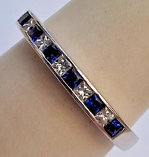 18ct White Gold, Princess-Cut Sapphire and Diamond Half-Eternity Ring