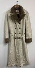 Miss Sixty Vintage Y2K Afghan Faux Fur Lined Leather Beige Trench Coat 
