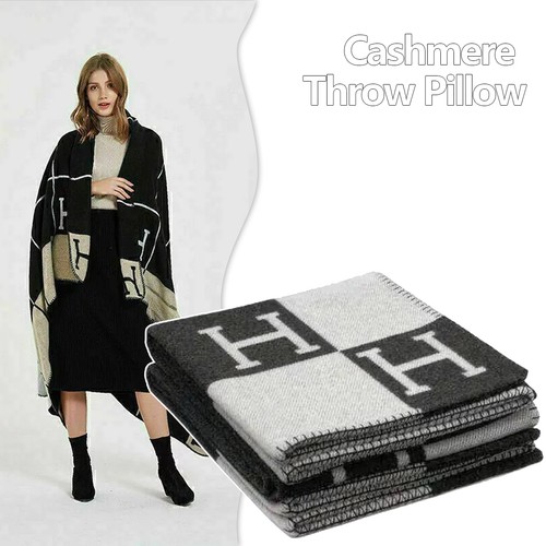 Wool cashmere plaid blanket - wool,
