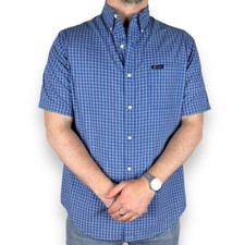 Vintage Chaps Check Short Sleeve Shirt, Blue/Multi/White, Medium (S1174)