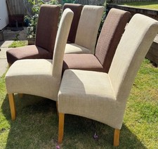 6 Dining Chair Set, Waffle Fabric, 3 Brown And 3 Cream