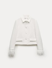 ZARA White Feather Cuff Blazer Jacket | Holiday Party | New Without Tags | Small