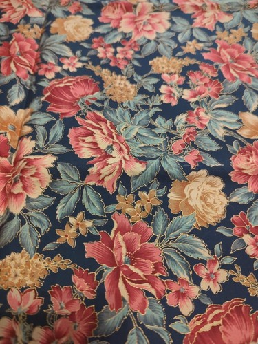 Pink and gold floral - pink, navy