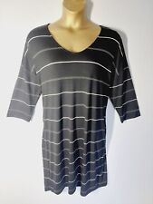 Masai Womens Jersey Dress Size L Black White Stripe ¾ Sleeves Stretch Lagenlook