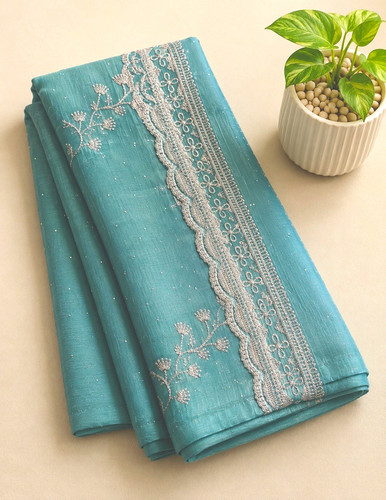 Teal blue embroidered floral - blue,