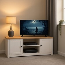 White Oak TV Stand Cabinet with Storage 2 Doors Shelf Modern Wooden Media Unit