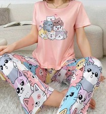 CARTOON CAT animal Women Ladies Pyjamas PJs Gift Novelty Size 8 10 12/14 16