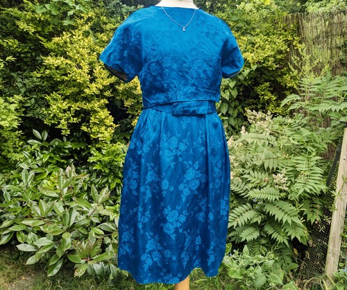 Vintage 50s blue brocade three - vintage,