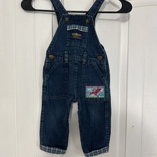 Vintage Oshkosh Baby B’Gosh Denim Overalls 18 Month Airplanes Plaid United Bear