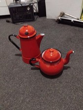 Red Vintage Enamel Tea Pot