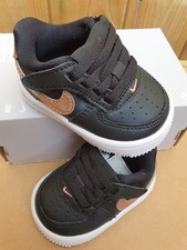 UK 1.5 baby Toddler Nike Air Force 1 Low Black And Metalic Bronze NEW