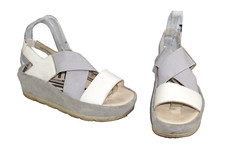 FLY London white leather & grey elasticated textile sandals UK size 6. EU 39