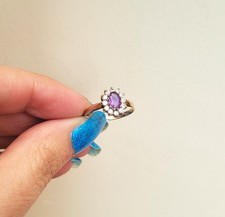 9ct Gold Amethyst & CZ Halo Cluster Ring