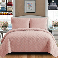 3 Piece Emboss Bedspread Quilted Comforter Bedding Set Bed Throw Reversible King