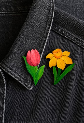 Handmade wooden flower brooch - handmade,