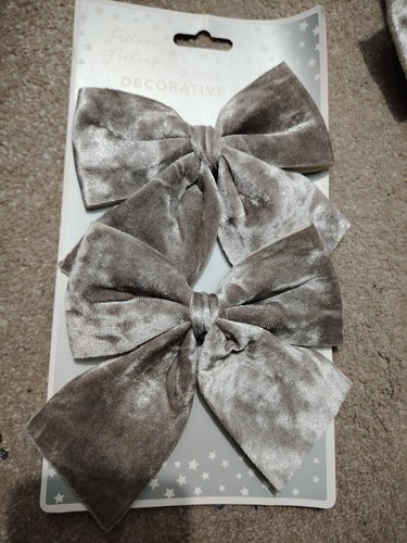 Velvet silver bows - velvet, 2x