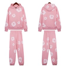 ADULTS Plain Hoodie Tracksuit Set Hooded Fleece Sweatshirt Top+Pant Suit