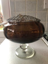 Vintage Amber Glass Rose Bowl