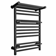 Heated Towel Rail Radiator 490mm Width – OSLO Black with Shelf & 2 Towel Bars