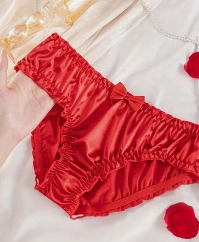 Red satin ruched knickers - red, cute