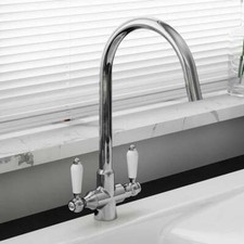 Astini Colonial Chrome & Double White Ceramic Handle Kitchen Sink Mixer Tap 