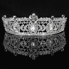 5cm High Crystal Pearl Tiara Crown Wedding Bridal Queen Princess Prom Silver