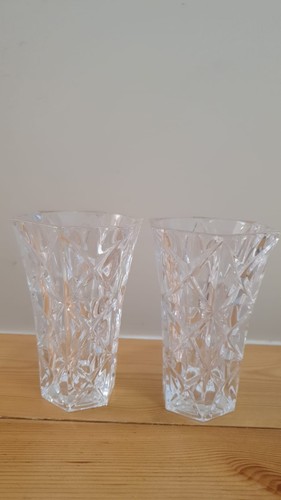 Pair vintage cut crystal - cut,