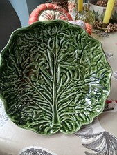 Vintage green cabbage leaf majolica style pottery deep plate dish Portugal XC