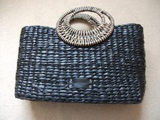 Kassandre Paris flower grass straw hand bag, new no tags, black, medium.