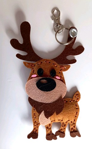 Brown felt reindeer - brown, keyring