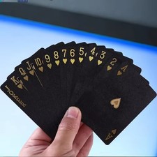 Luxury Black Waterproof Poker Playing Cards – Gold & Silver Print – Durable PVC 