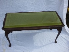 MAHOGANY LONG JOHN SOLID COFFEE TABLE With GREEN LEATHER & GLASS TOPPED.