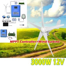 3KW Wind Turbine Generator Kit + Wind Solar Hybrid Booster Charge Controller 12V
