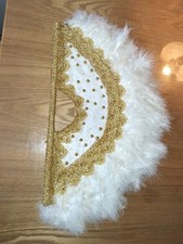 Gold / White Feather African , Indian Hand Fan , Bridal,  Dancer , Large 