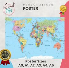 WORLD MAP DARK BACKGROUND | POSTER PRINTING A0 A1 A2 A4 A3 | MADE TO ORDER