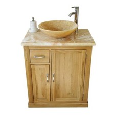 Bathroom Vanity Unit Oak Modern Cabinet Wash Stand Golden Onyx Top & Basin 503