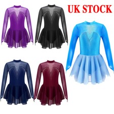UK Kids Girls Ice Skating Roller Skating Dress Leotard Ballet Dancewear Costume